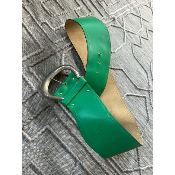 Vintage Wide Leather Hip Belt Statement 80s 90s green silver EDWARDS rare main image 13